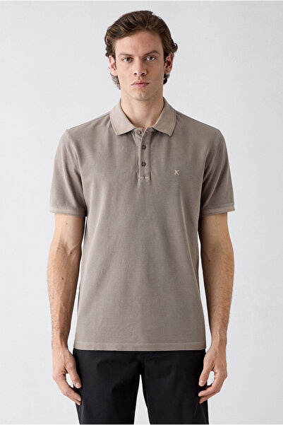 Kiğılı Regular Fit Buttoned Polo Collar Embroidered 100% Cotton T-Shirt