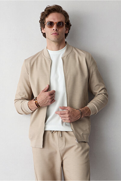 Kiğılı Zippered Flexible Bomber Sweat Cardigan