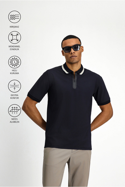 Kiğılı Techno-Line Zippered Lycra Slim Fit Slim Fit Polo Neck T-Shirt