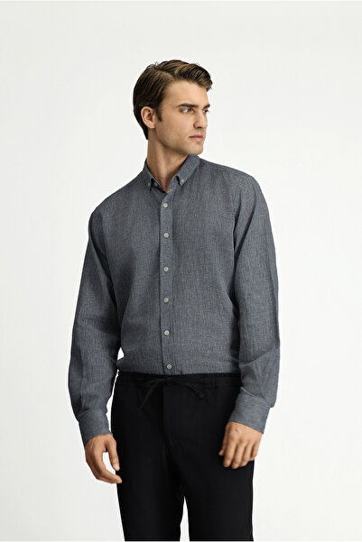 Kiğılı Long Sleeve Regular Fit Buttoned Collar Cotton Linen Shirt