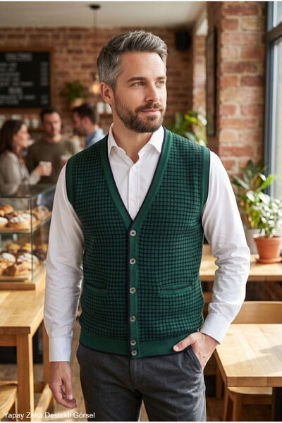Kamalı Men's Nefti Anti-Pilling Fabric Standard Fit Winter Houndstooth Knitwe...