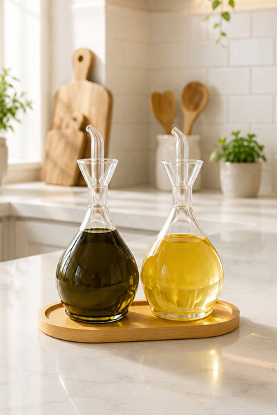 KaiHome 2 Pieces Leakproof 1000ml Borosilicate Glass Oil Pot and Vinegar Bowl