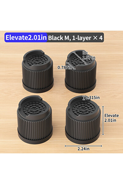 Choice11 Black Round M 4pcs Multi-Purpose Round Furniture Risers | Non-Slip, ...