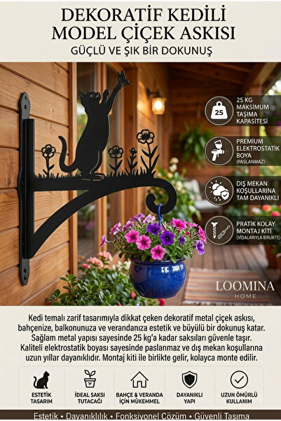 Loomina Home Wall Mounted Metal Flower Pot Hanger with Stainless Cat Figure, ...