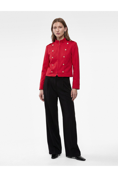 Koton Long Sleeve Cotton Gabardine Fabric Ornamental Buttoned Stand Mandarin ...