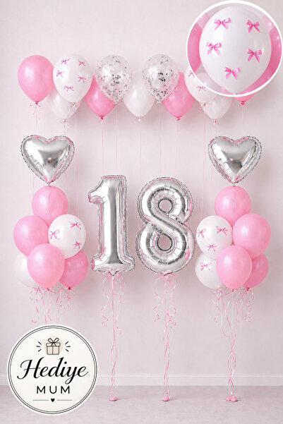 Miels Concept Pink Princess Ribbon Concept Birthday Candle Balloon Set with N...