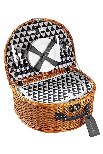 Picnic&co Beymen X Picnic&co. 4 Kişilik El Yapımı Hasır Piknik Sepeti ve Pikn...