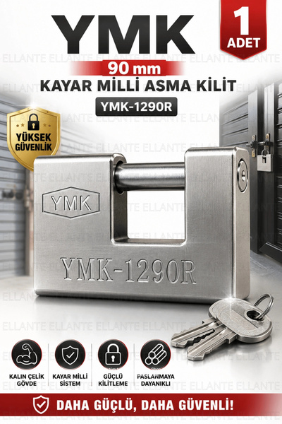 ellante Kayar Milli Asma Kilit YMK-1290R Kalın Çelik Gövde Yüksek Güvenlikli ...