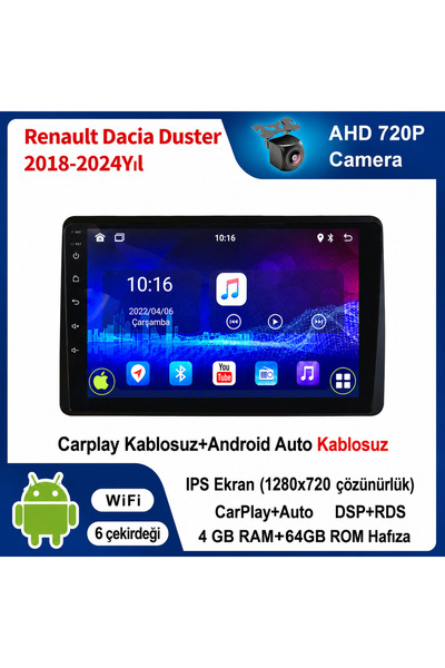 Conico Dacia Duster 2018-2024 Yıl uyumlu 4GB Ram 64GB Rom Hafıza Android Kabl...