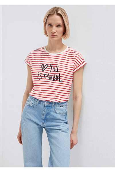 Mavi Love You bedrucktes gestreiftes Istanbul-T-Shirt mit normaler Passform 1...