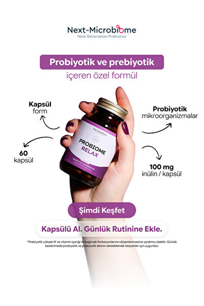 Next Microbiome Probiome-Relax Food Supplement Containing Probiotics and Prebiotics (60 Capsules)