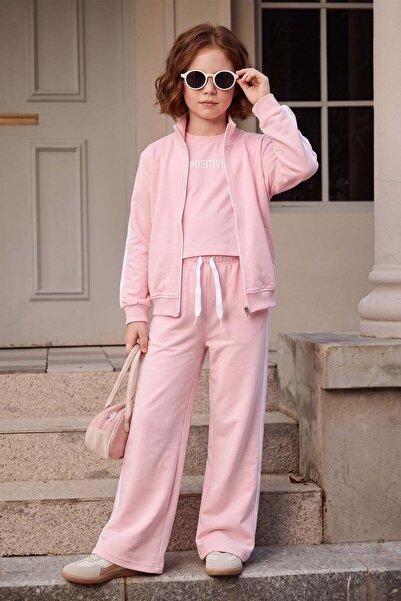 Fulla Moda Striped Positive Printed Girls' 3-Piece Set