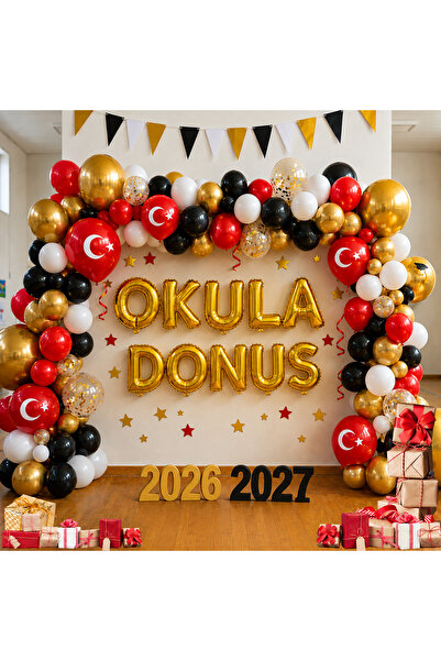 tedaks İlköğretim Haftası Konulu Okula Dönüş Gold Folyo Harfler Beyaz Kırmızı...