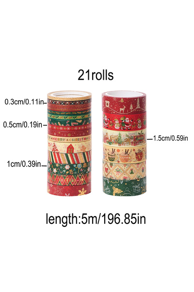 Choice SKU1 21 Rolls/Box of Christmas Gold Foil Pattern Washi Paper Tape, Sui...