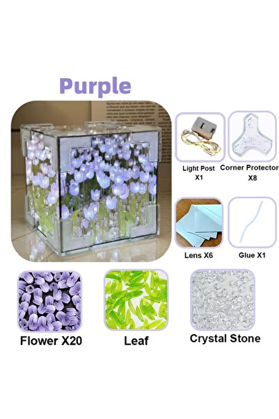 Choice Purple flower cube Creative DIY Tulip Flower Sea Cube Three-Dimensiona...