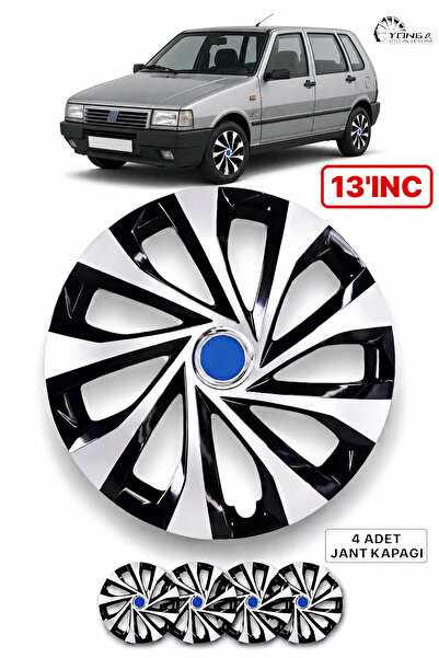YONGA OTO AKSESUAR FİAT UNO 13 İnç Jant Kapağı 4'lü Set Siyah Gümüş + 4 Amble...