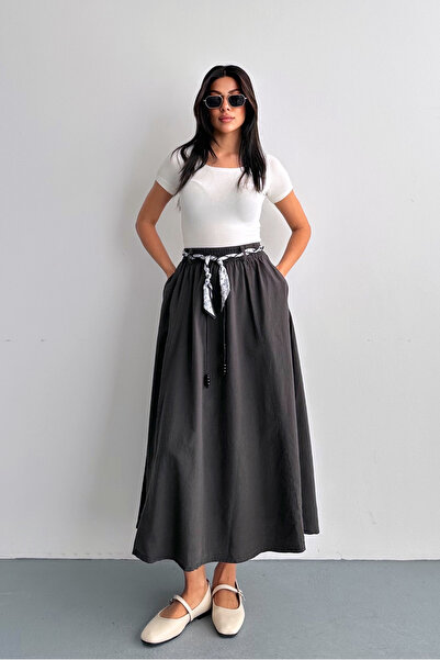 macharel jeans Βαμβακερή φούστα μίντι με τσέπες και ζώνη