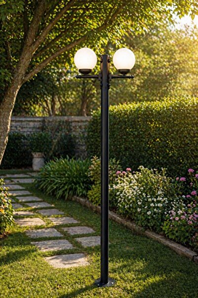 Lambax 200 cm Çift Kollu Glop Direkli Bahçe Yol Aydınlatma Armatürü (2 Ad Amp...