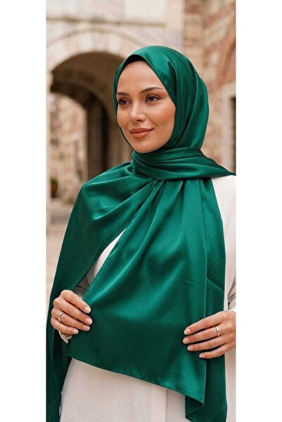 ŞALSERA Zümrüt Yeşil, Kobe Saten Şal ( Dubai İpeği ) 75 x 180 cm