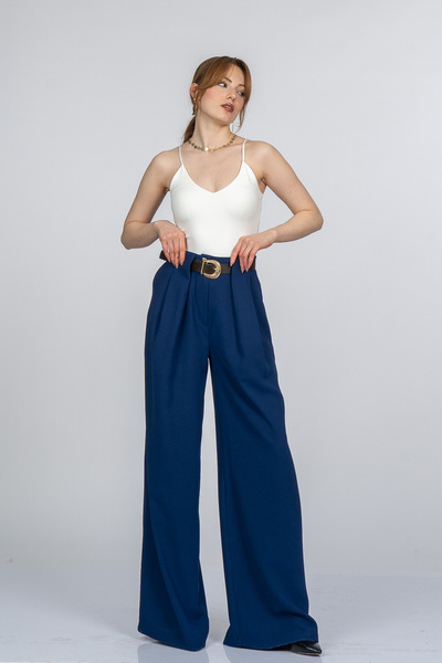 MissVina Παντελόνι Bellara με φαρδιά πιέτες και ψηλόμεση μέση με ζώνη