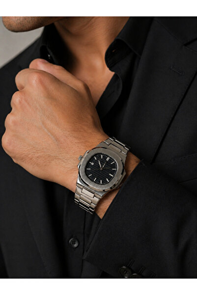 MEN'S STYLISH CALENDAR WRIST WATCH WITH STEEL STRAP EŞREF SINGLE MODEL