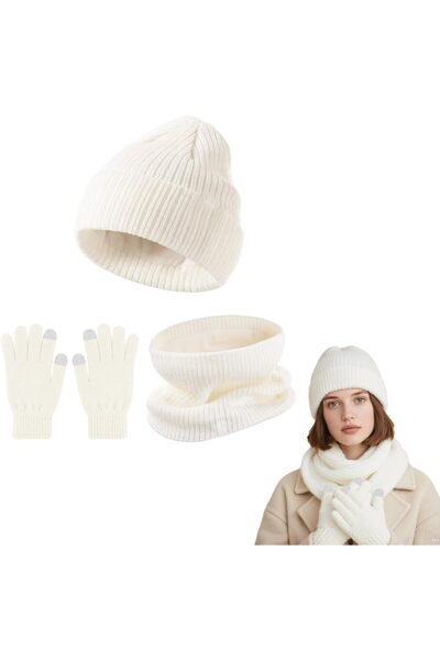 Other Liebesblume Γυναικείο Χειμερινό Σετ 3 Τεμαχίων Μπεζ – Σκούφος, Κασκόλ κ...