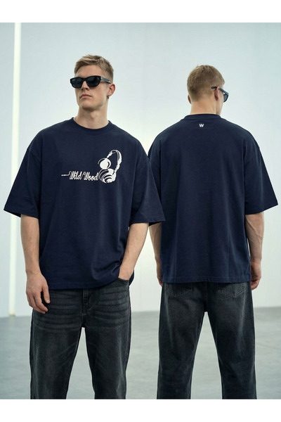 Wild Wood "Audio Rhythms" Kulaklık Kabaran Baskılı Premium Oversize T-shirt