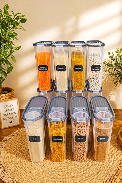 SWENCRAFT 12 ADET 4 Litre Erzak Bakliyat Saklama Kabı Kiler Box 12 'li Set Lüks Şık Kutu Gri