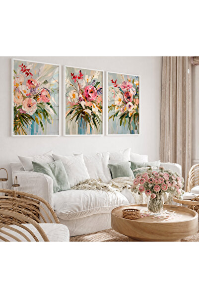 TekTablo Σετ 3 ζωγραφικών έργων με κορνίζες – Μοντέρνα διακόσμηση τοίχου σαλο...