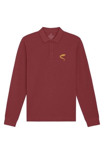 ColorEscu Bluza polo Lup Dacic, maneca lunga, broderie, culoare roșu cărămizi...