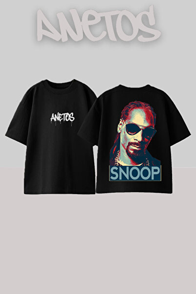 Anetos Μπλούζα Snoop Dogg με τύπωμα στην πλάτη από βαμβάκι, μαύρη, oversized