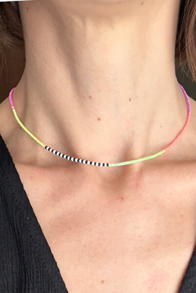 NOKCE Neon Miyuki Boncuk Kolye, Paslanmaz Çelik Aparatlı Renkli Yazlık Kolye,...