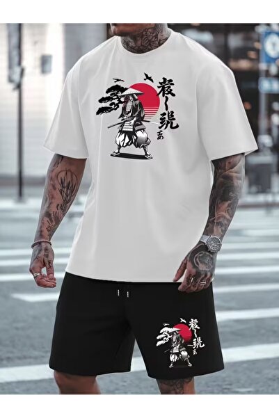 PAVRO Unisex Oversize Σετ Σορτς με Μπλούζα και Σορτς, Άνετο Σετ με Μικτά Τυπω...