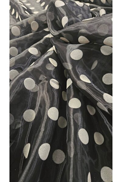 TESATURI OUTLET Cupon 5 Metri Organza neagră cu buline catifea bej – material...