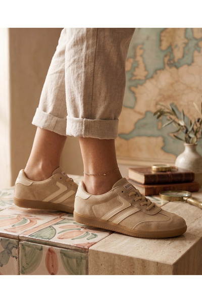 rocassi Women's Genuine Leather Suede Sporty Stylish Daily Shoes Beige