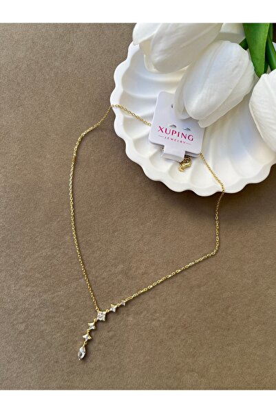 BEREN KILIÇ Xuping 14 Ayar Altın Kaplama Zirkon Işıltı Kolye 47+5 cm