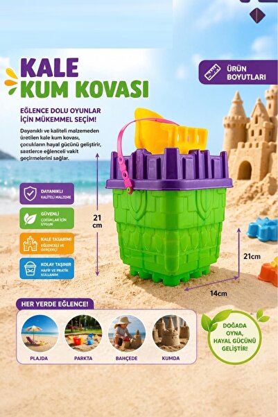 Kale Model 21 cm Large Size Sea-Beach Sand Bucket Play Set with Accessories 1 Piece Mixed Color