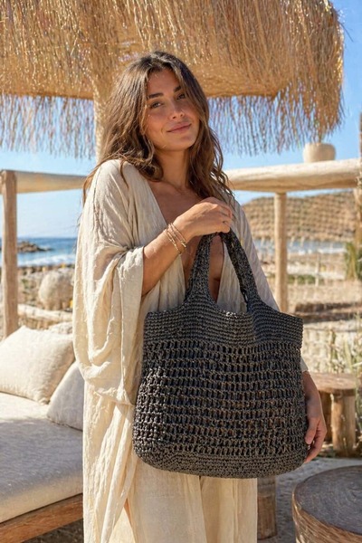 BALIENTE Μαύρη χειροποίητη ψάθινη γυναικεία τσάντα