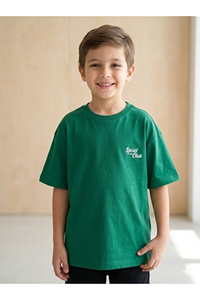 Motebarn Wear Boy's Laciel Club Written Regular Fit Green Cotton T-Shirt 6-14 Years