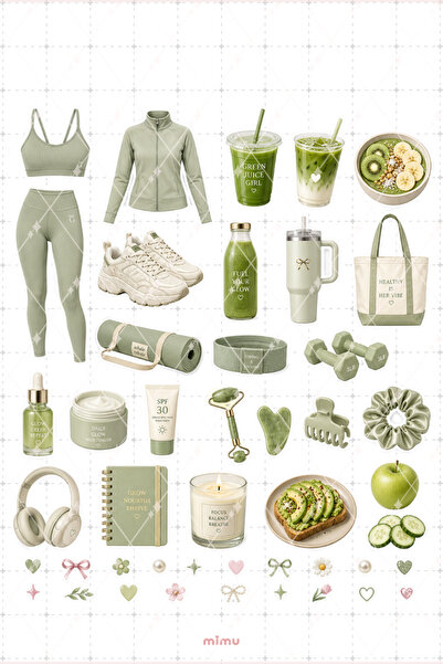 Mimu Art Studio Matcha Morning Reset Sticker Seti Adaçayı Yeşili Wellness Sab...