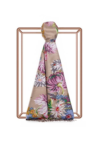 ipekevi Mink Camellia Patterned Silk Shawl