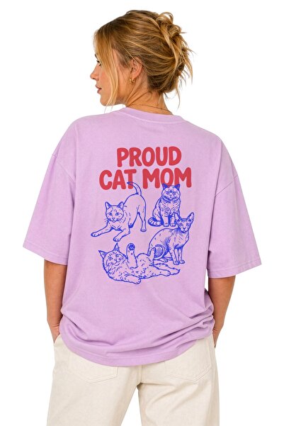 Mood Object Kedi Baskılı "Proud Cat Mom" Oversize T-shirt