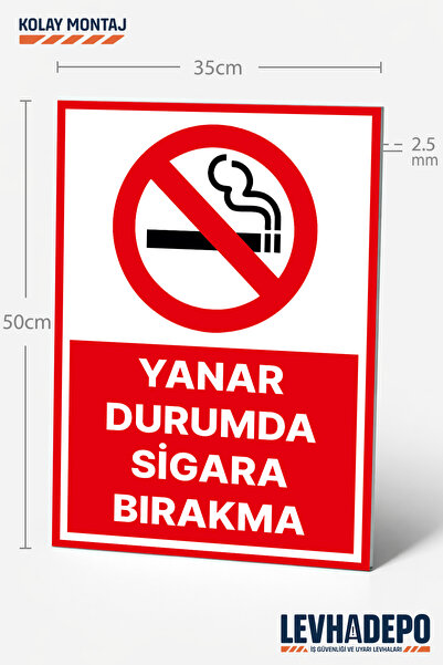 LEVHADEPO (SGR20) Yanar Durumda Sigara Bırakma Uyarı Levhası 35X50 Dekota