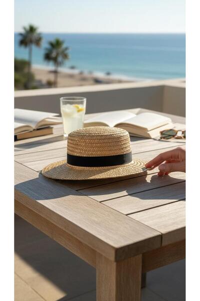 SOWACO Pălărie clasică Riviera din paie – Pălărie cu margine dreaptă și detal...