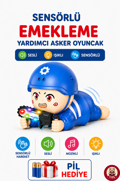giffy Sensörlü Emekleme Yardımcı Oyuncak Asker | Sesli Işıklı Müzikli Pilli H...