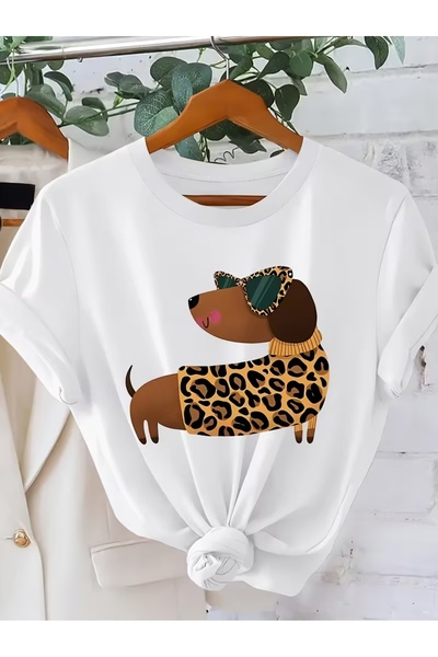 AEMİ Μπλουζάκι Unisex Leopard Dog με στάμπα Oversize