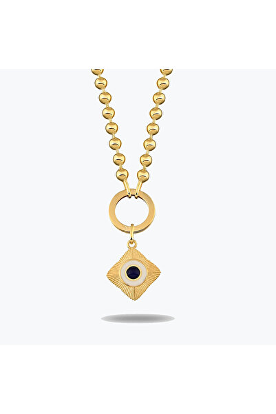 Goldium Jewellery Goldium Yuvarlak Lacivert Taşlı Etnik Madalyon Charm Kolye
