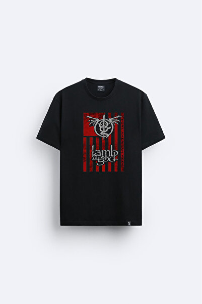 AYDESİGN Crna majica sa otisnutim motivom Lamb of God i okruglim izrezom