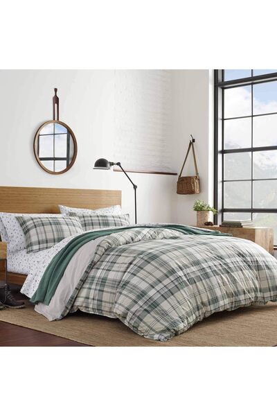 Eddie Bauer Double Duvet Cover Set, Cotton, Reversible Plaid Pattern, Timbers...