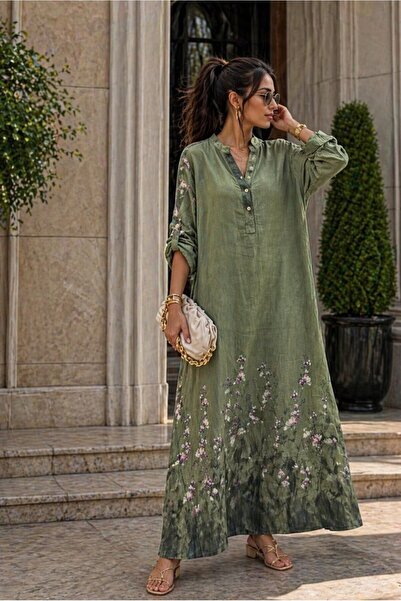 espoire butik kadın italyan keten oversize uzun elbise